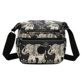 Air Supreme Nylon Floral Printed Crossbody Bag Shoulder Handbag with Multiple Zip Compartments and Pockets (Black White Printed)